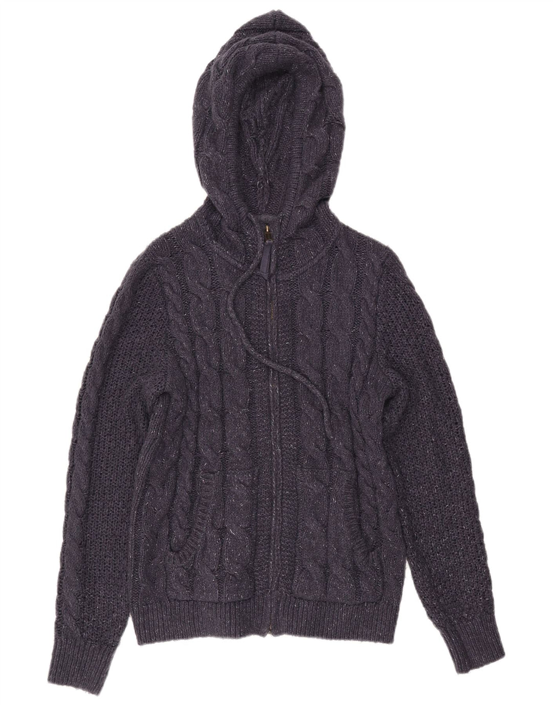 Fat Face Dame Hætte Cardigan Sweater UK 12 Medium Navy Blue Flecked