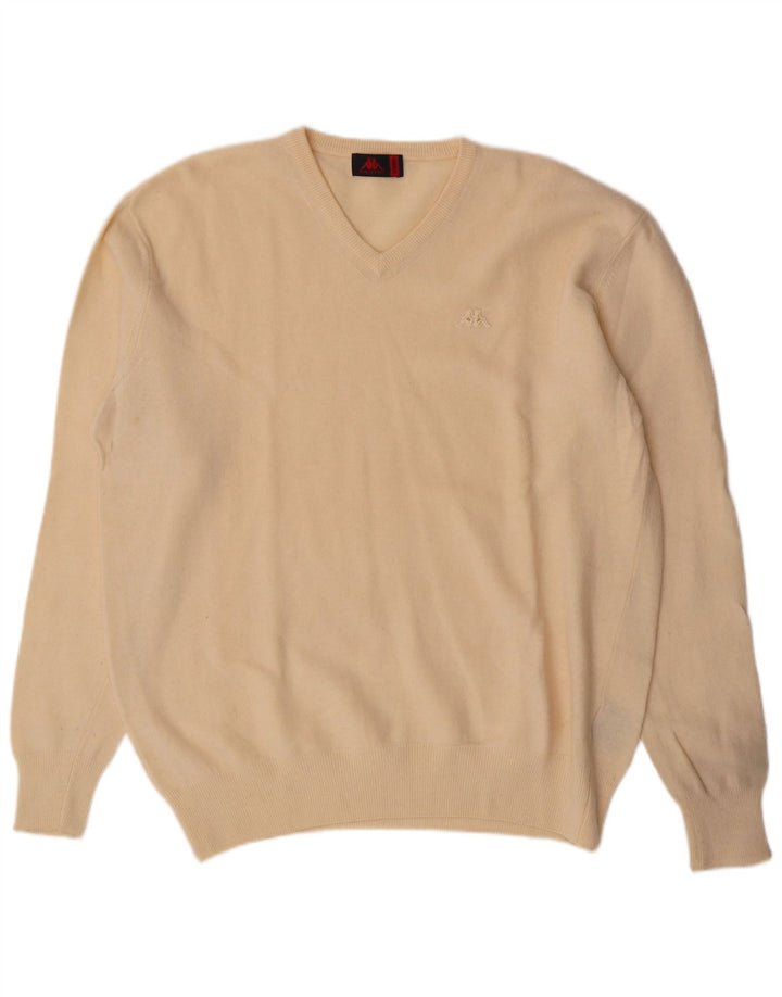 Kappa Herre V-hals sweater XL Off White lammeuld