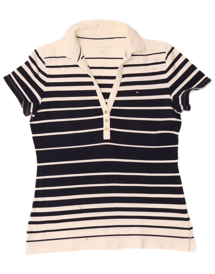 Tommy Hilfiger Dame Polo Shirt UK 14 Mellem marineblå stribet