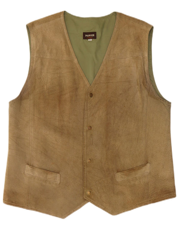 Pionier Mens Suede Waistcoat Medium Khaki