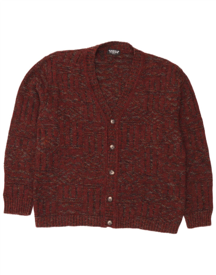 Angelo Greco Herre Cardigan Sweater Stor Bourgogne Flecked Uld