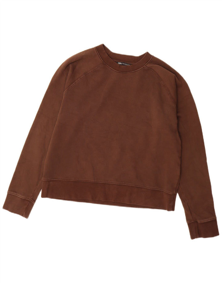 Zara Dame Sweatshirt Jumper UK 14 Medium Brun Bomuld
