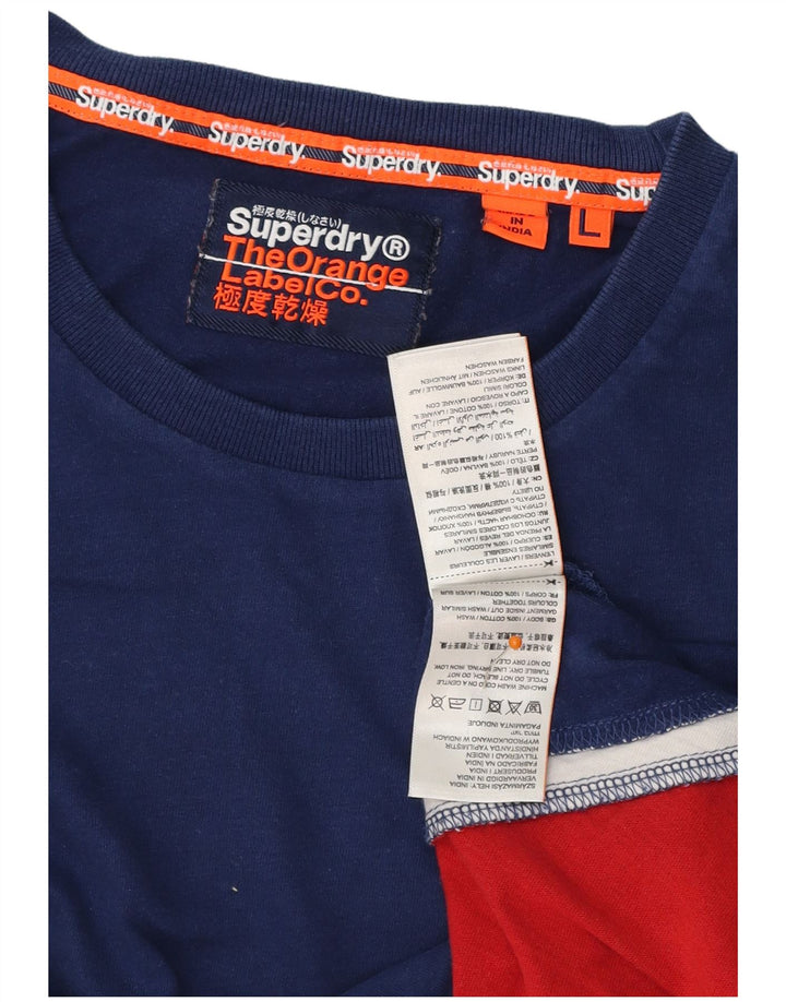 SUPERDRY Herre T-Shirt Top Stor Marineblå Colourblock Bomuld