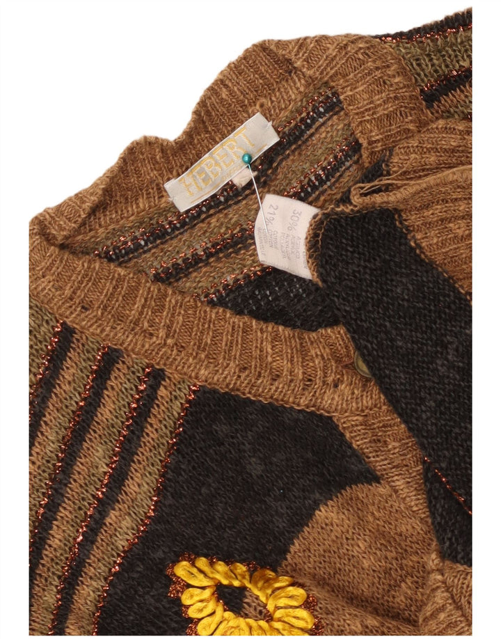 Vintage dame cardigan sweater Stor brun stribet hør