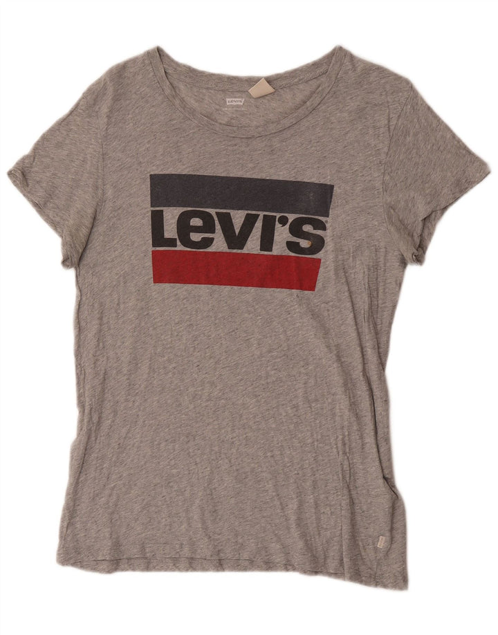 Levi's Grafisk T-shirt top til kvinder UK 12 Mellemgrå flækket bomuld