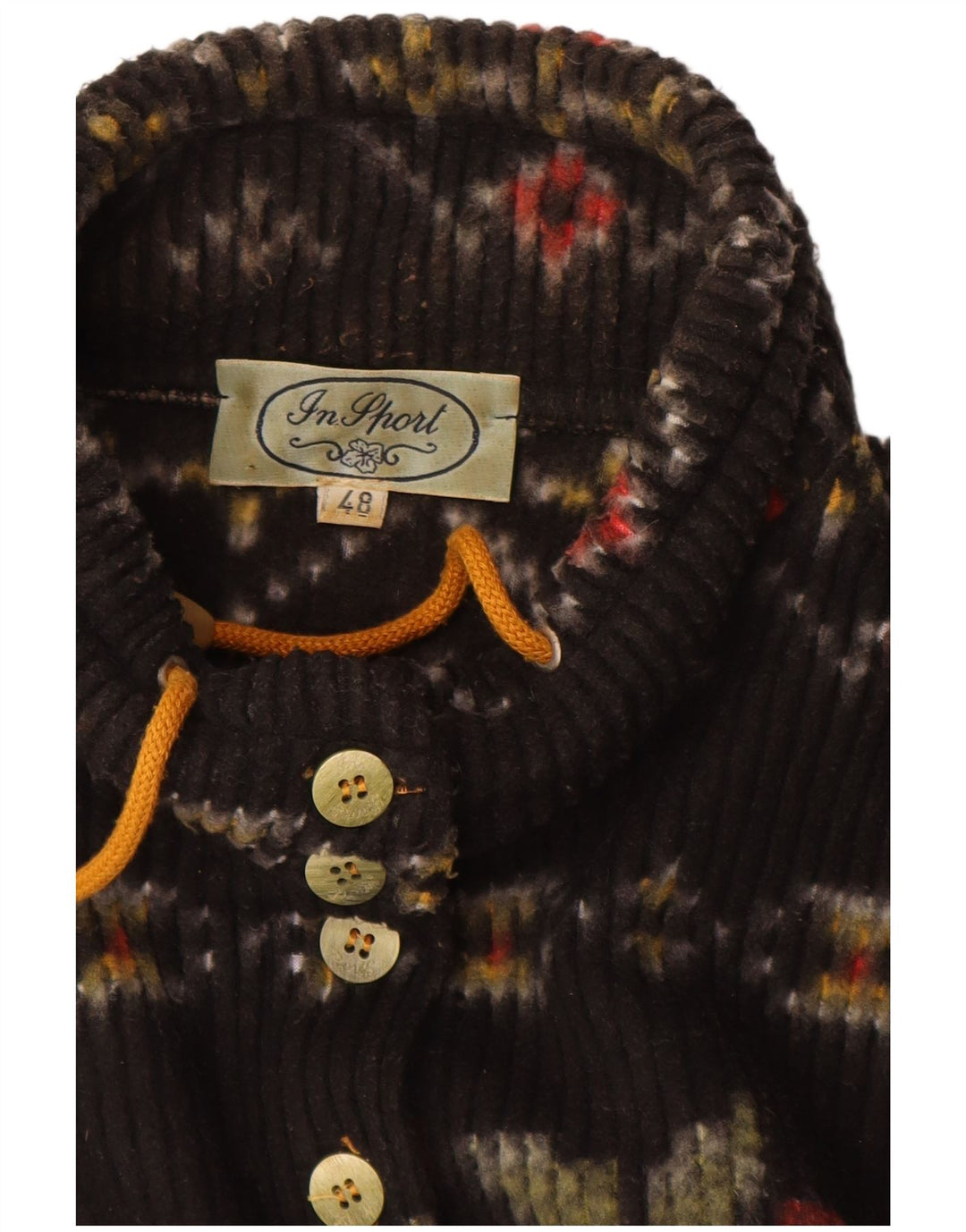 Vintage Dame Button Neck Jumper Sweater IT 48 XL Sort Floral Polyester