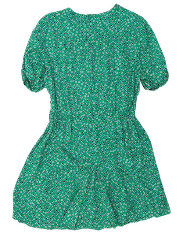 Vintage Dame A-Line Kjole UK 12 Medium Green Spotted