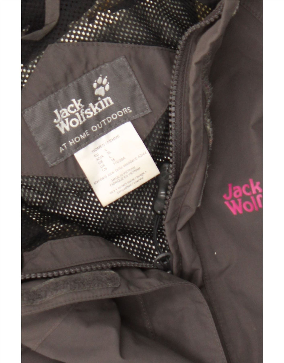 JACK WOLFSKIN Womens Hooded Rain Jacket UK 16 Large Grey Polyamide Vintage Jack Wolfskin and Second-Hand Jack Wolfskin from Messina Hembry 
