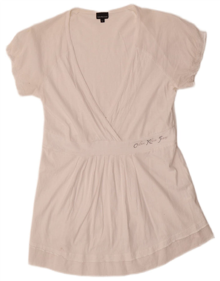 Calvin Klein Jeans Damebluse Top UK 14 Stor Hvid Bomuld