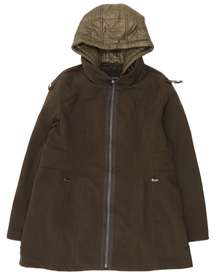 French Connection Militær overfrakke med hætte til kvinder UK 18 XL Khaki Polyester