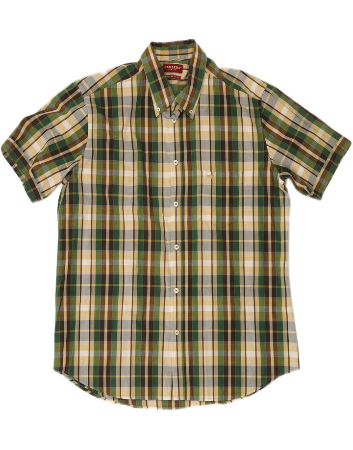 CARRERA Mens Regular Fit Short Sleeve Shirt XL Green Check Cotton Vintage Carrera and Second-Hand Carrera from Messina Hembry 