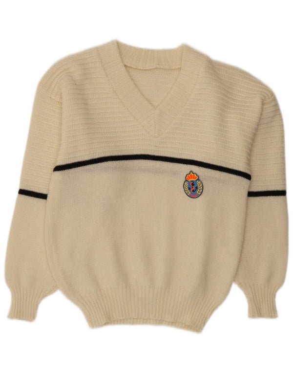 Vintage Dame V-hals sweater UK 16 Large Off White Stribet