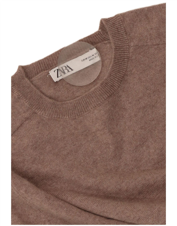 ZARA sweater med rund hals til kvinder UK 12 Medium Brun