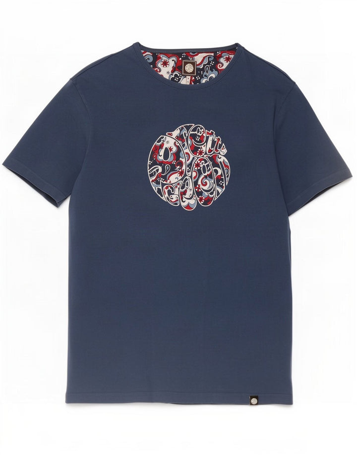 Pretty Green Herre grafisk T-shirt Top Medium Blue Bomuld