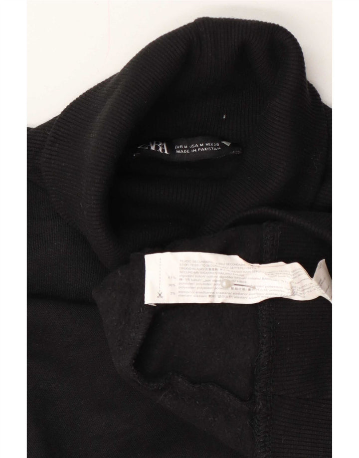 Zara Dame Rullehals Sweater UK 14 Medium Sort Bomuld