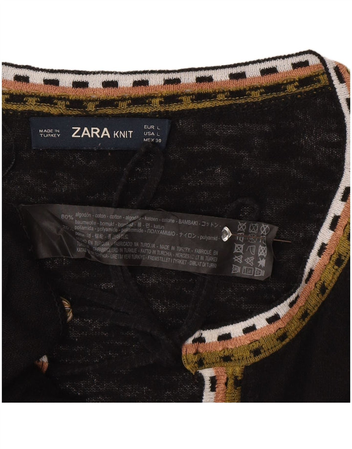 Zara Dame A-Line Kjole UK 16 Stor Sort Bomuld