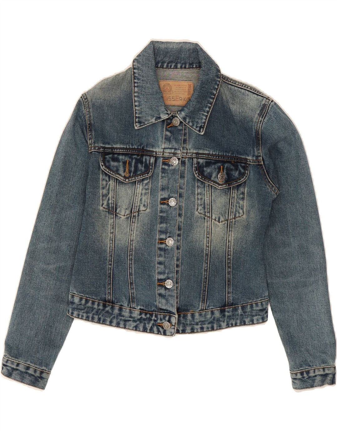 VINTAGE Womens Denim Jacket UK 12 Medium Blue Cotton Vintage Vintage and Second-Hand Vintage from Messina Hembry 