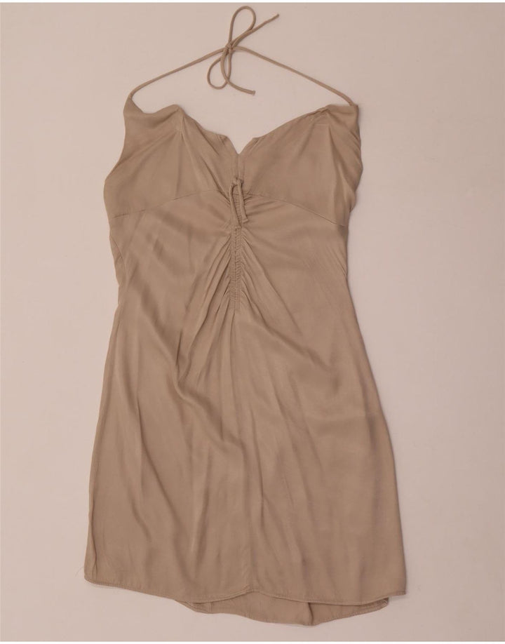 Zara Halter Dress UK 12 Medium Beige Viscose