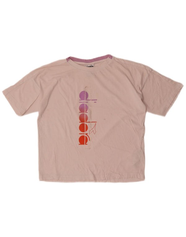 Diadora Dame Grafisk T-Shirt Top UK 20 2XL Pink Bomuld