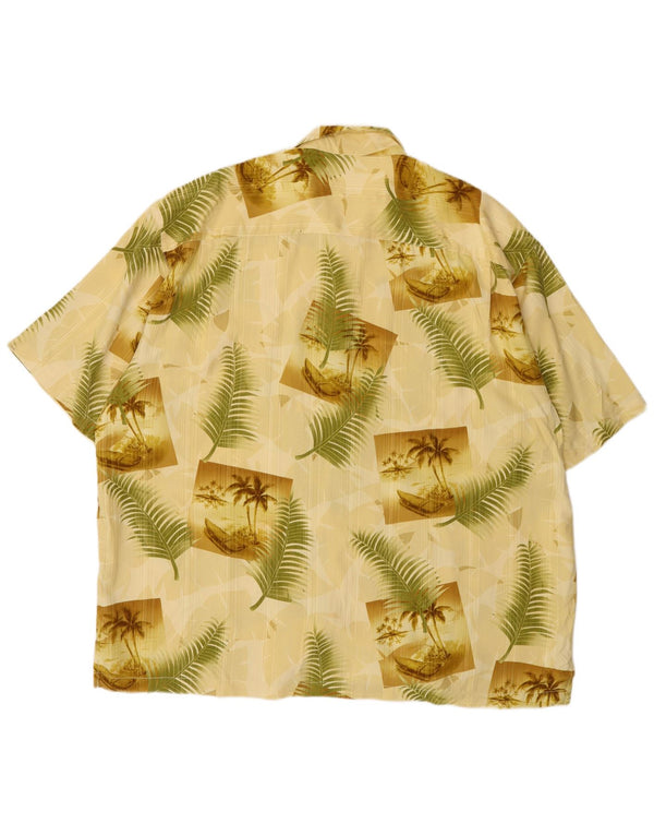 TOMMY BAHAMA kortærmet herreskjorte 2XL gul blomstersilke hawaiiansk