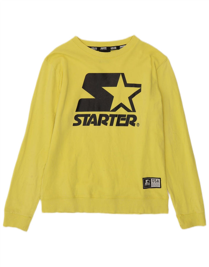 STARTER Dame Grafisk Sweatshirt Jumper UK 8 Lille Gul Bomuld