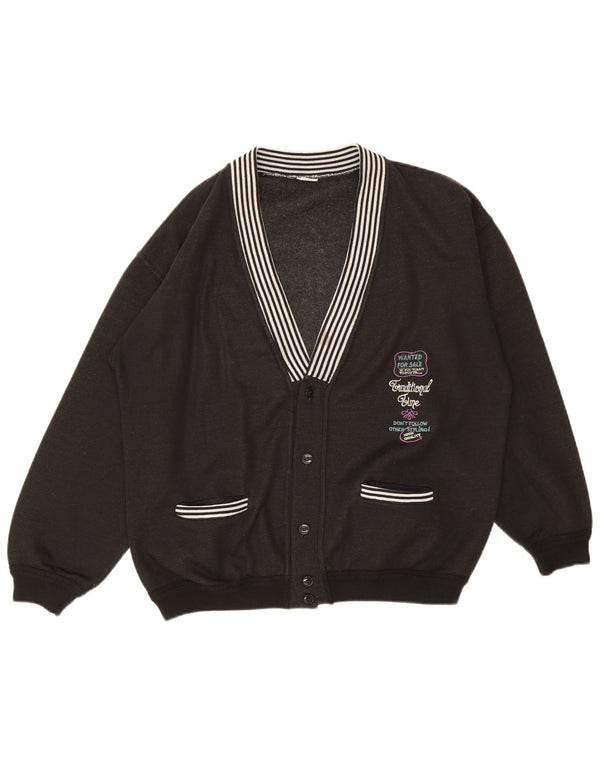Vintage herre grafisk cardigan sweater medium sort