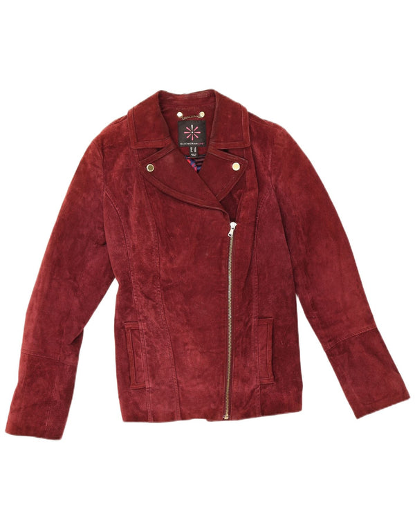 Isaac Mizrahi Bikerjakke til kvinder i ruskind UK 6 XS Burgundy Læder