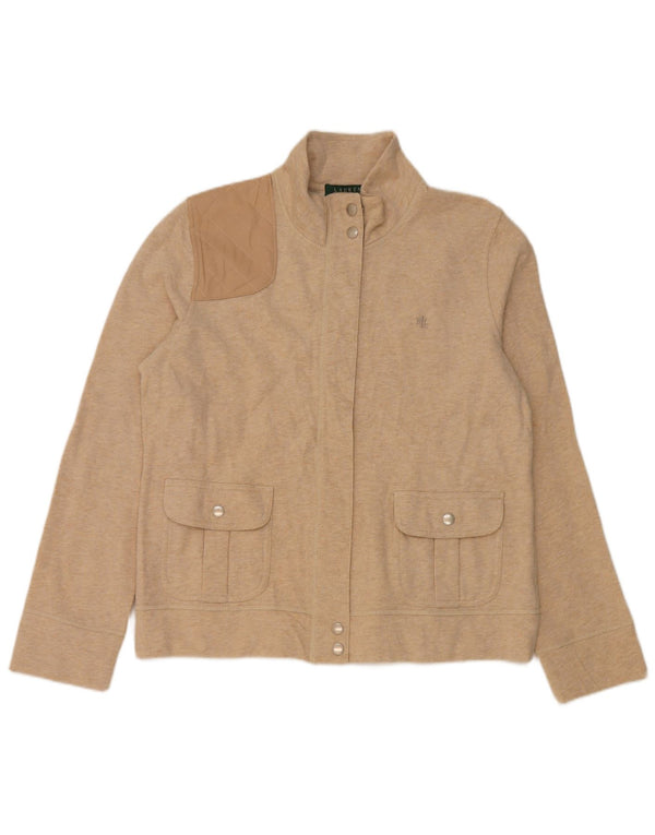 Ralph Lauren Womens Bomber Jacket UK 16 Large Beige Colourblock Bomuld