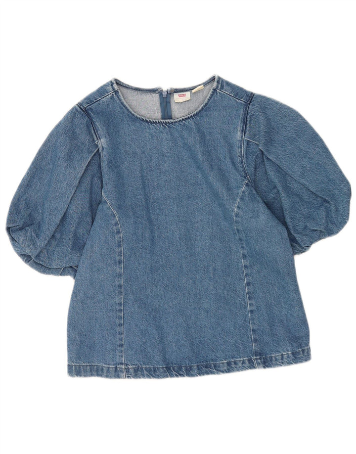 Levi's Dame Denim Bluse Top UK 10 Lille Blå Bomuld