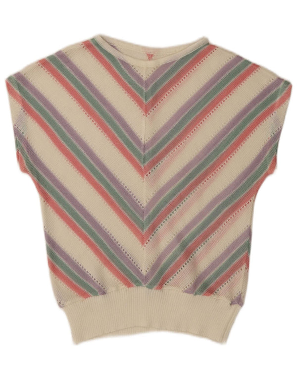 Vintage Dame Boat Neck Jumper Sweater UK 10 Small Multicolored Chevron