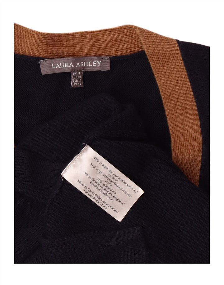 Laura Ashley Dame Cardigan Sweater UK 14 Stor Marineblå Bomuld