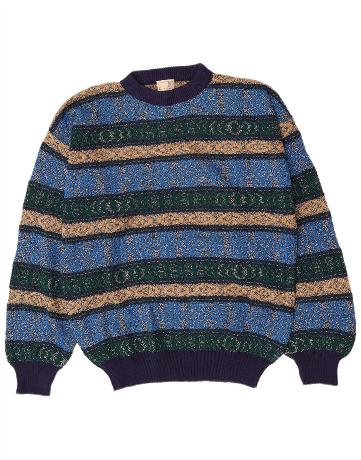 Vintage Herre rund hals sweater Medium Blue Argyle/Diamond