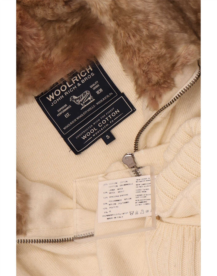 Woolrich Dame Cardigan Sweater UK 10 Small Off White Bomuld