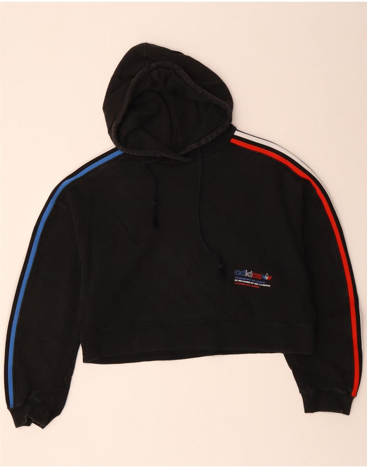 ADIDAS Dame Oversized Crop Graphic Hoodie Jumper UK 14 Medium Black