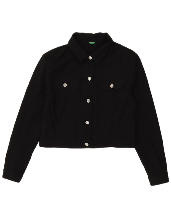 Benetton Womens Crop Bomber Jacket UK 14 Large Black Polyester