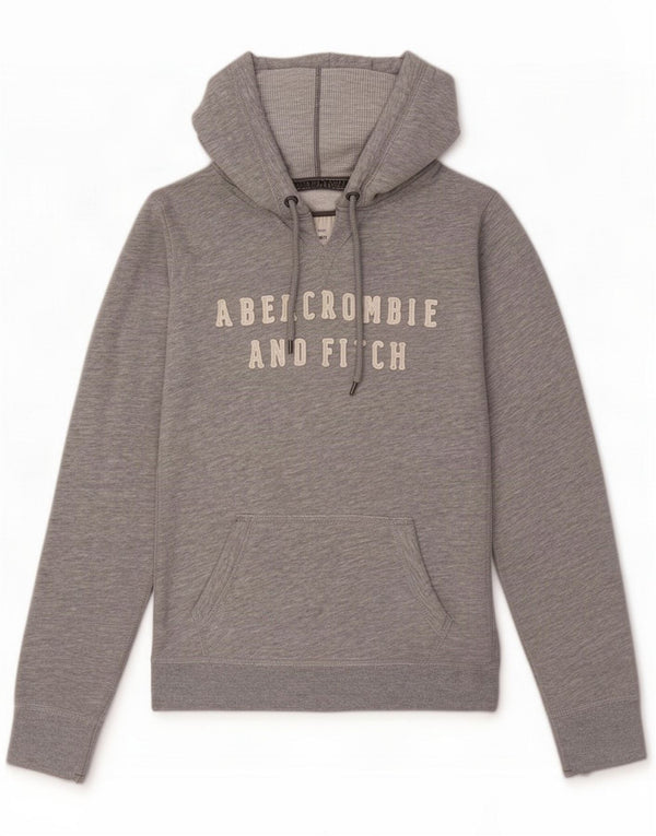 Abercrombie & Fitch Womens Graphic Hoodie Jumper UK 16 Large Grey Cotton