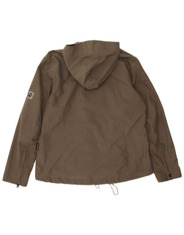 Jack Wolfskin Dame Hætte Regnjakke UK 14/16 Stor Khaki Polyester