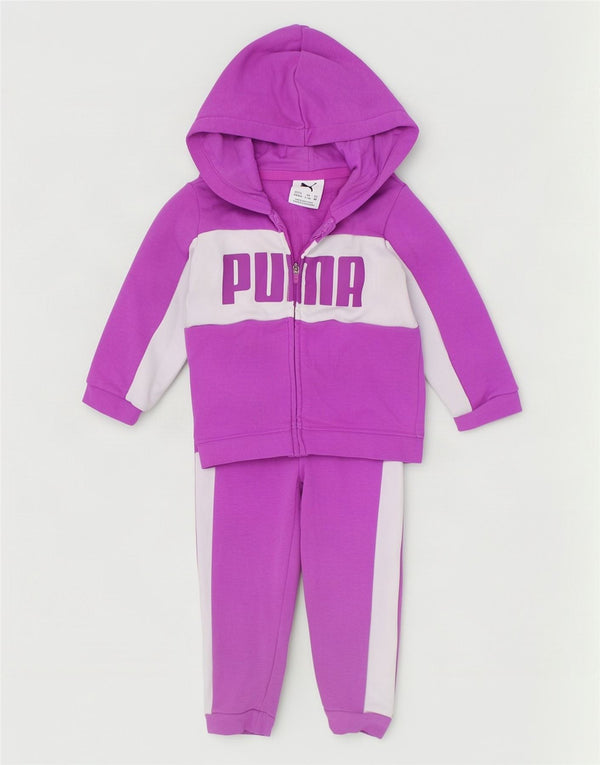 Puma Baby Girls Grafisk hel træningsdragt 9-12 måneder Lilla Colourblock