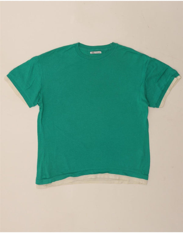 Zara Herre T-Shirt Top Lille Grøn Colourblock Bomuld