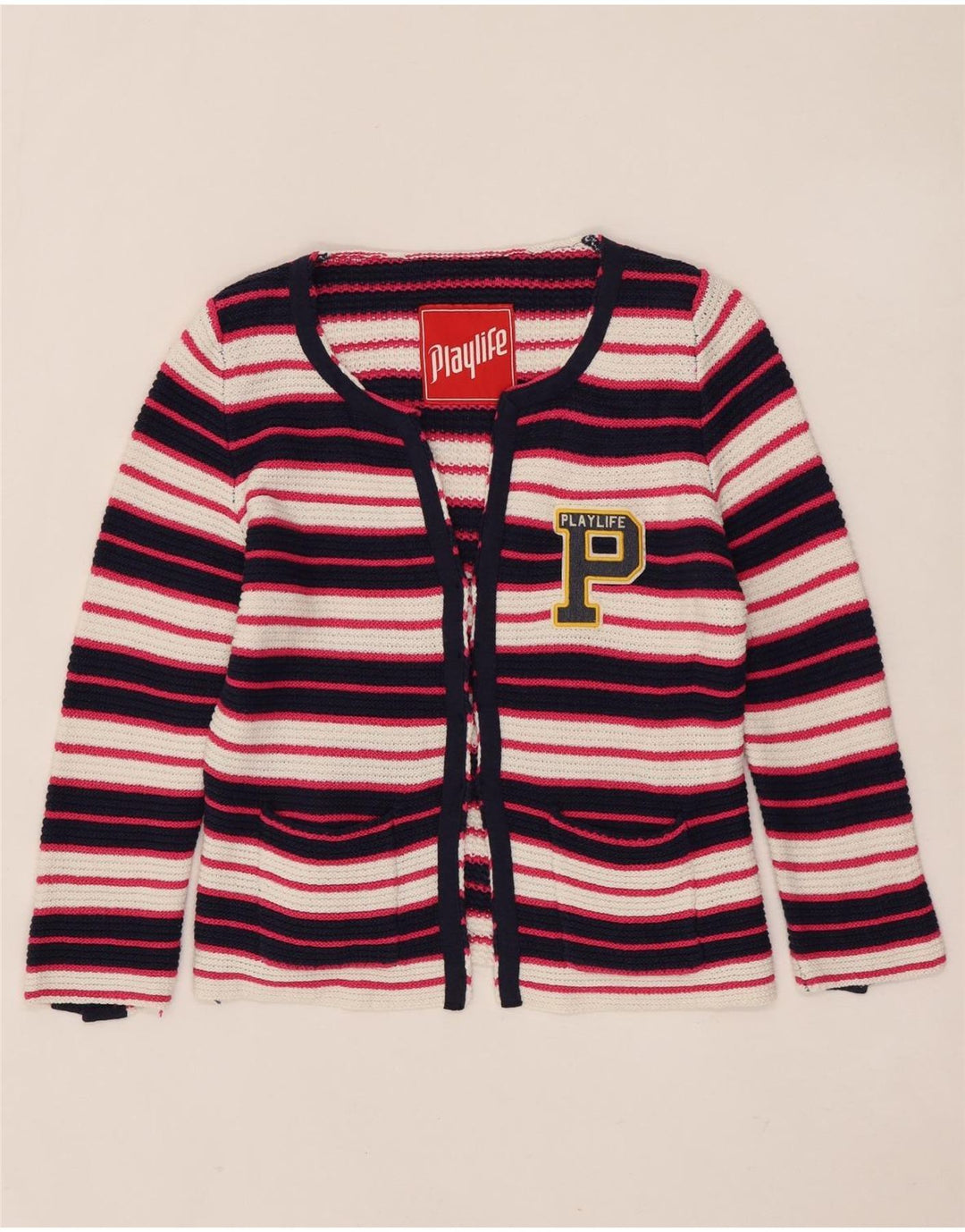 Playlife Dame Crop Grafisk Cardigan Sweater UK 14 Stor Flerfarvet