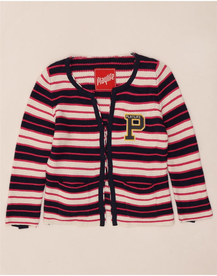 Playlife Dame Crop Grafisk Cardigan Sweater UK 14 Stor Flerfarvet