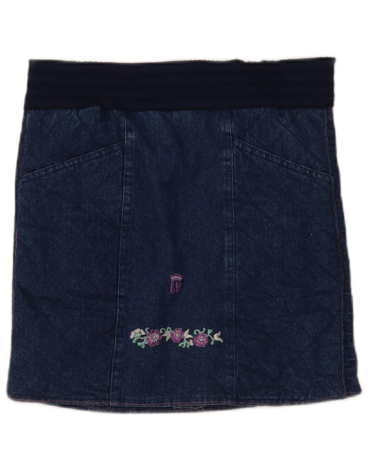 Vintage denimnederdel til kvinder W30 Medium Navy Blue Floral