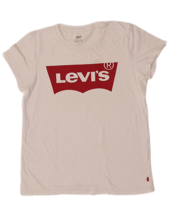 Levi's Dame Grafisk T-Shirt Top UK 12 Medium White