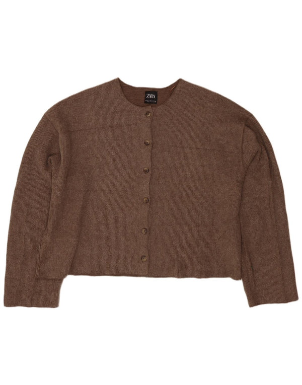 Zara Womens Crop Cardigan Sweater UK 18 XL Brun Polyester