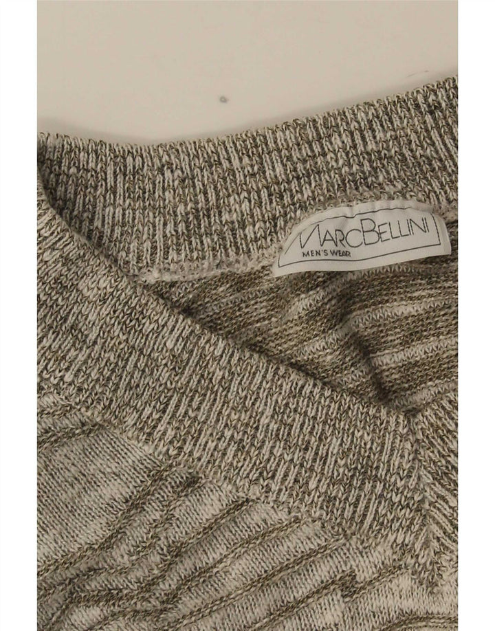 Vintage herre V-hals sweater mellem grå stribet