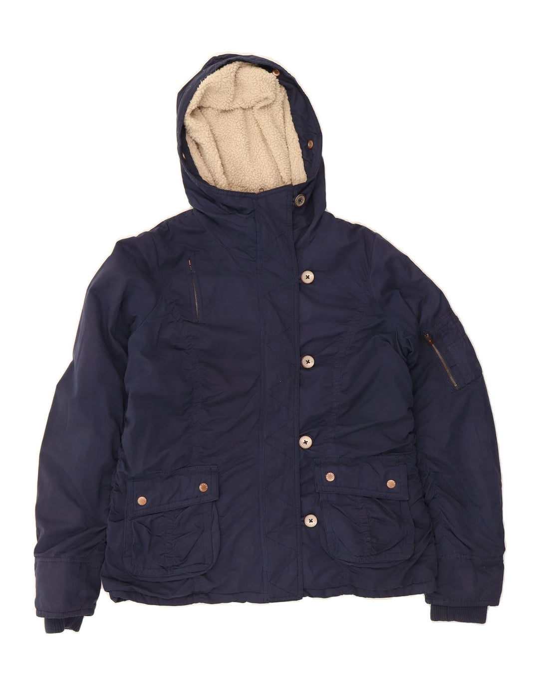 FAT FACE Womens Hooded Windbreaker Jacket UK 14 Medium  Navy Blue Vintage Fat Face and Second-Hand Fat Face from Messina Hembry 