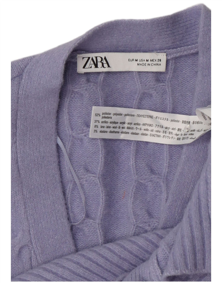 Zara Womens Crop Cardigan Sweater UK 14 Medium Purple Polyester