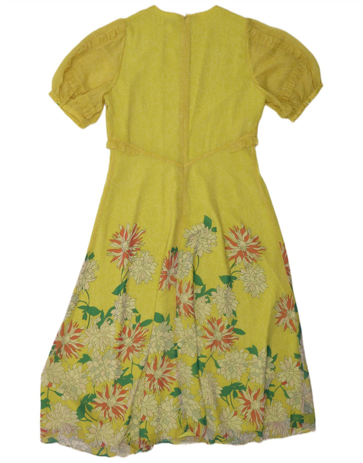 TED BAKER Dame Flæse A-Line Kjole Størrelse 4 Large Yellow Floral Polyester