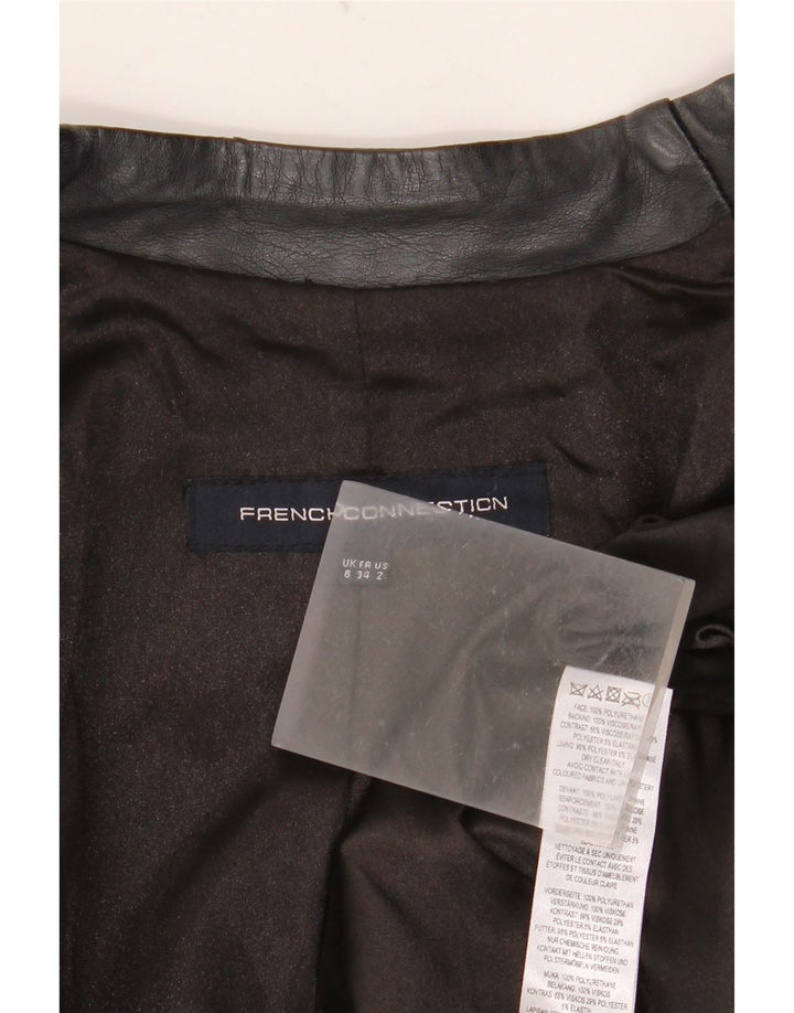French Connection Womens Crop Biker Jacket UK 6 XS Sort polyurethan