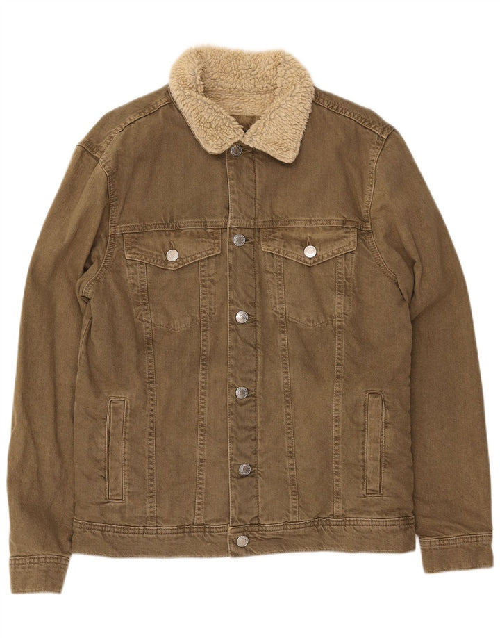 Zara Herre Sherpa denimjakke UK 38 Medium Khaki Bomuld